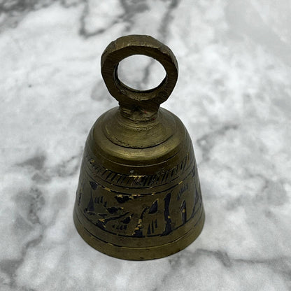 Vintage Etched Brass Bell of Sarna 2" India SA2