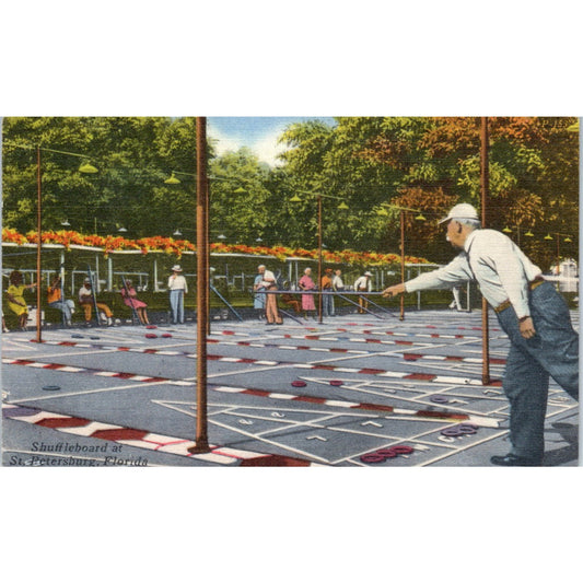 Shuffleboard at St. Petersburg FL 1956 Original Postcard P1-13