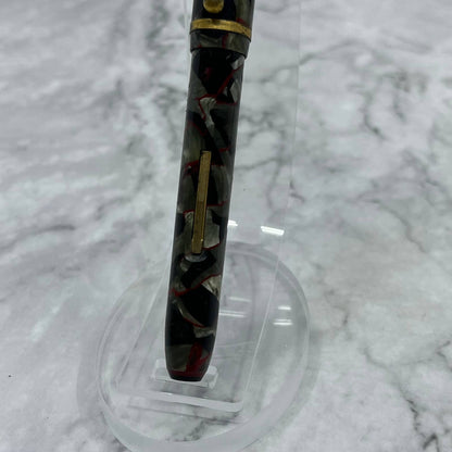 Vintage Marbleized Gray Red Vein Celluloid Wearever Fountain Pen 14k Nib SE6