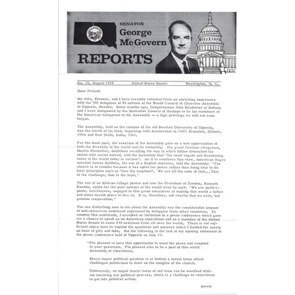 Senator George McGovern Reports Newsletter Aug 1968 Original TK1-P7
