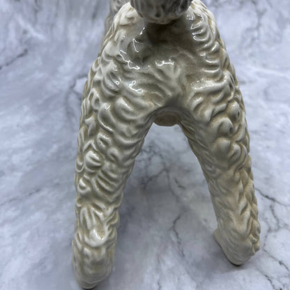 Vintage Large Porcelain Poodle Dog Figurine White w/ Brown Collar 10.5x9.25 TI9