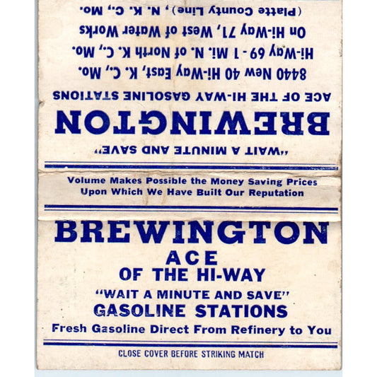 Brewington Gasoline Stations Kansas City Wide Advertising Matchbook Cover SA6-M7