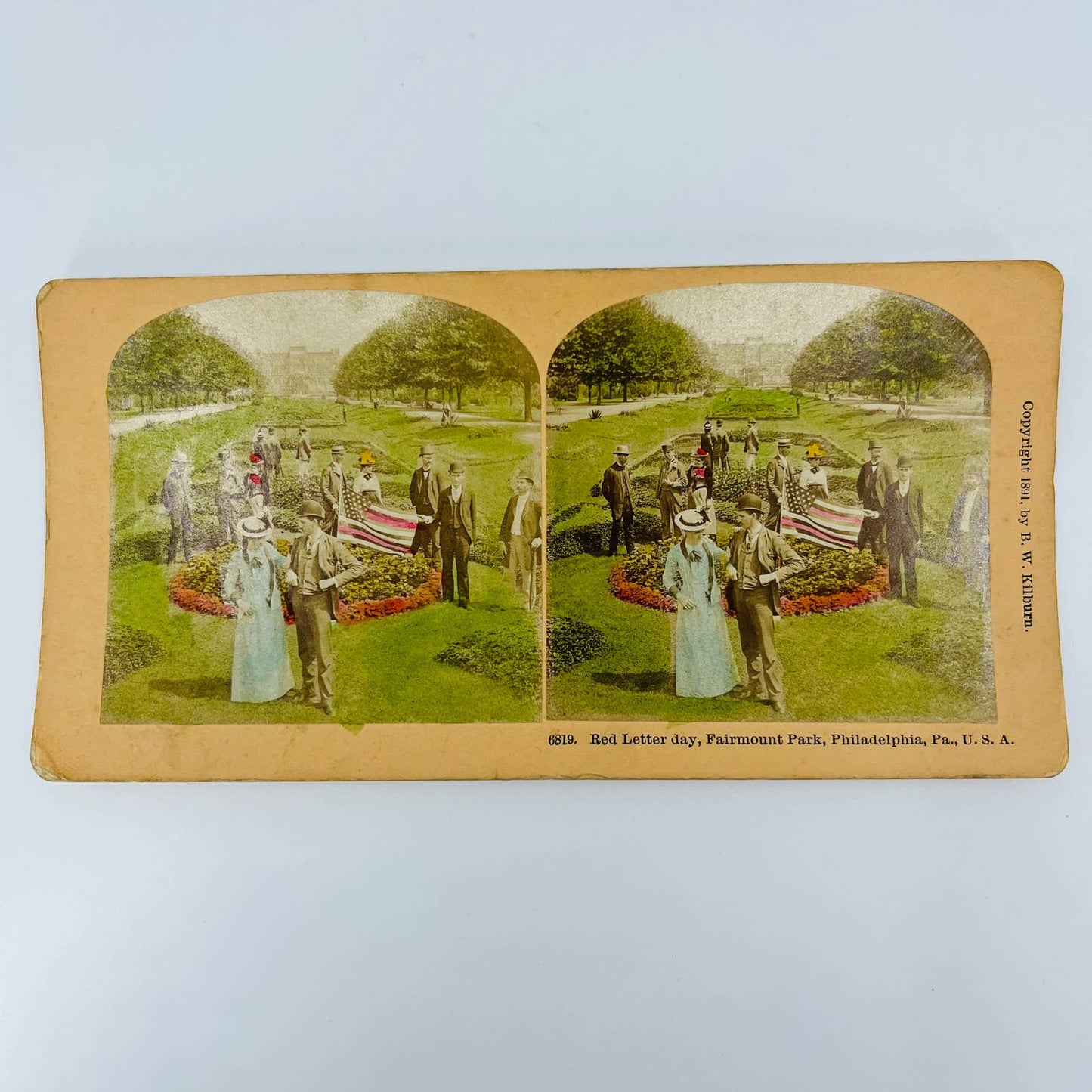 1891 Stereoview Hand Tinted Red Letter Day Fairmont Park Philadelphia PA