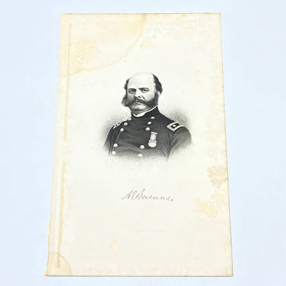 1882 Original Steel Art Engraving - Union General Ambrose Burnside 9x5.75" AC3