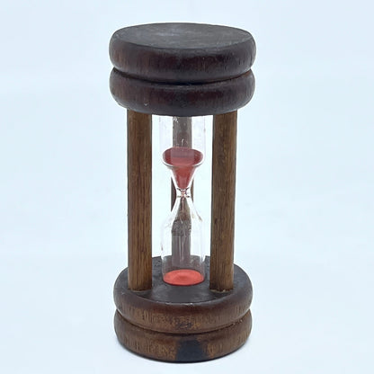Vintage Wooden Sand Clock 3 Minute Timer Hourglass Glass With Pink Sand TA9
