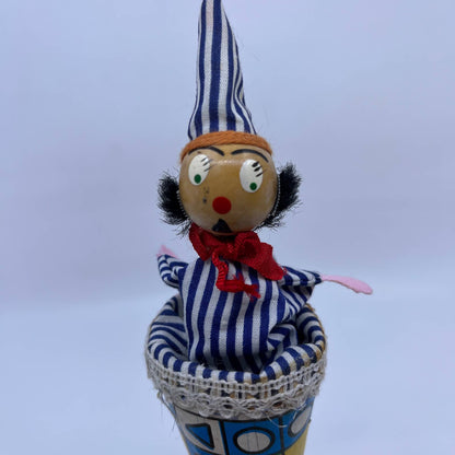 Vintage Wood Cone Puppet Blue & White Pop Up Peek A Boo Handmade TH6
