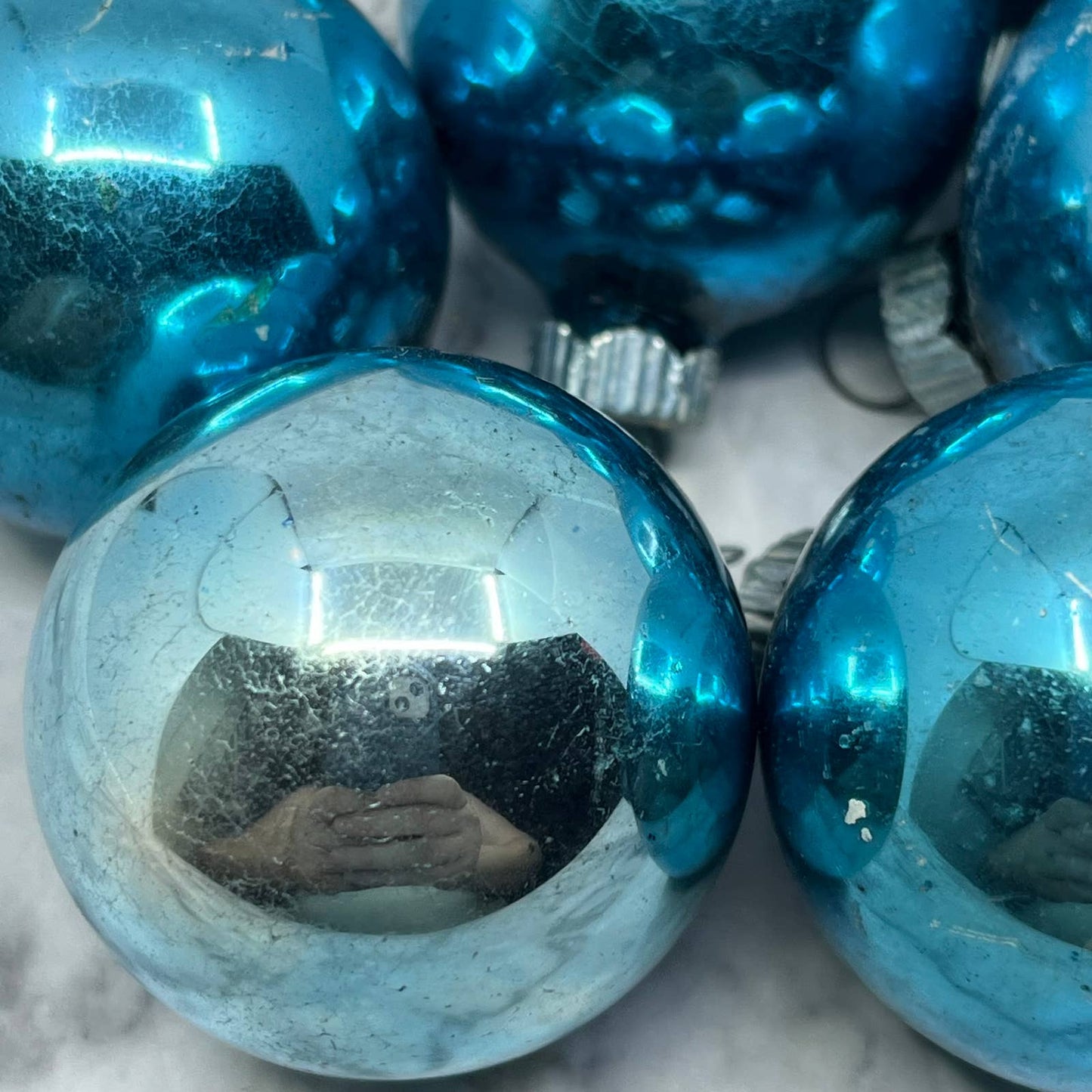 Shiny Brite 12 Vintage 1 3/4" Mercury Glass Ornaments Blue OT1