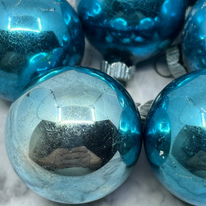 Shiny Brite 12 Vintage 1 3/4" Mercury Glass Ornaments Blue OT1
