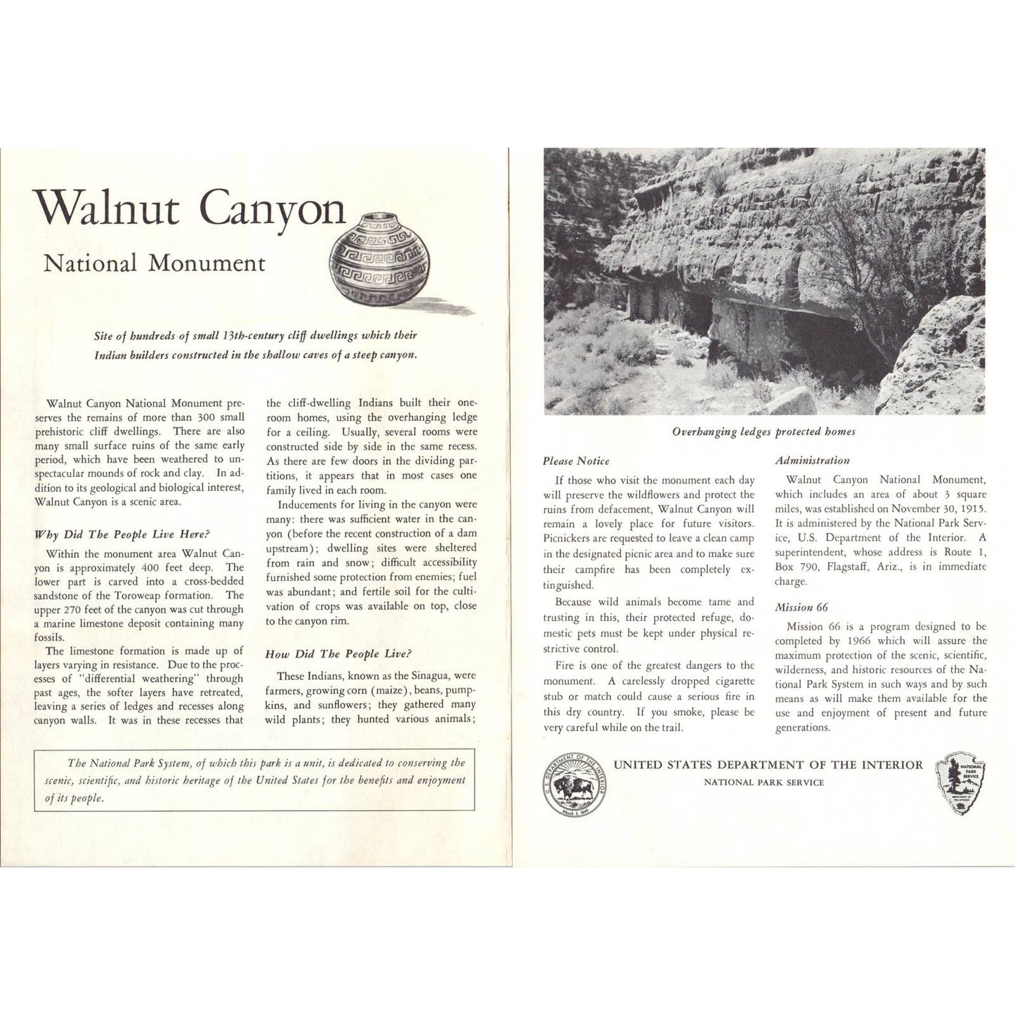 1961 Walnut Canyon National Monument Arizona Tourist Fold Out Brochure AD4