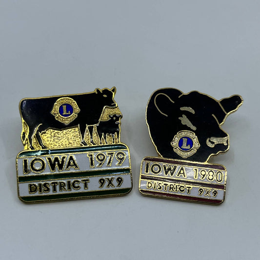 Vintage 1979-80 Lion's Club Pin Set District 9x9 Iowa Pinback Button SE1