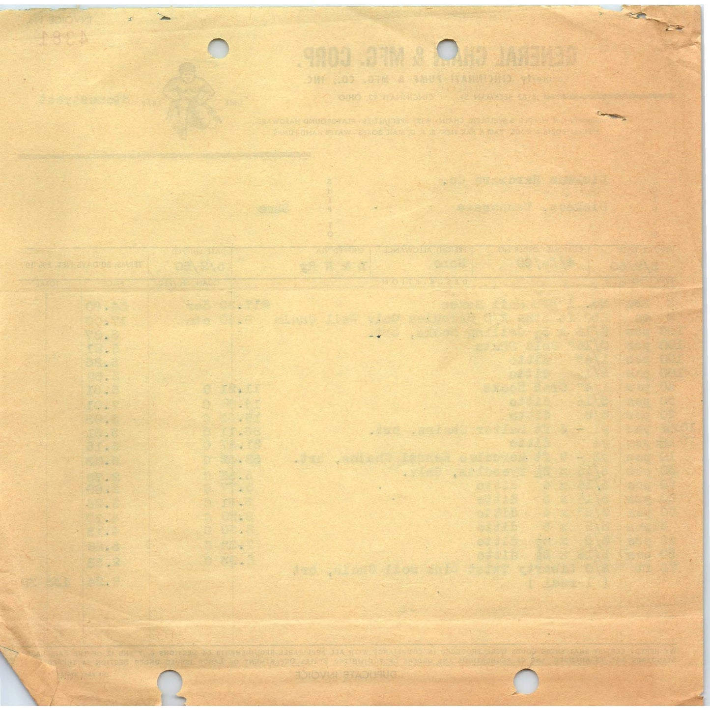 1960 May 2 - General Chain Mfg Corp Billhead Receipt Dickson TN CC AD5