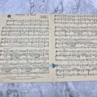 1950 NAT ‘KING’ COLE (co-writer) sheet music BECAUSE OF RAIN V42-2