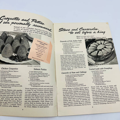 1938 Miss Dine About Town: Marvelous Meals with Minute Tapioca Cookbook EA4