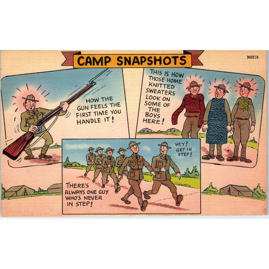 1942 WWII Army Camp Snapshots Humor Cartoon Original Postcard P2-11