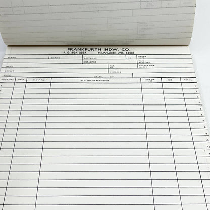 1960s Frankfurth Hardware Co. Milwaukee WI Blank Order Form Tablet TF9-1