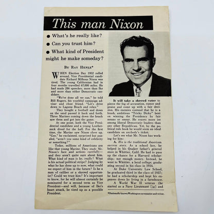 1950s Richard Nixon Republican Political Pamphlet Leaflet Brochure C11