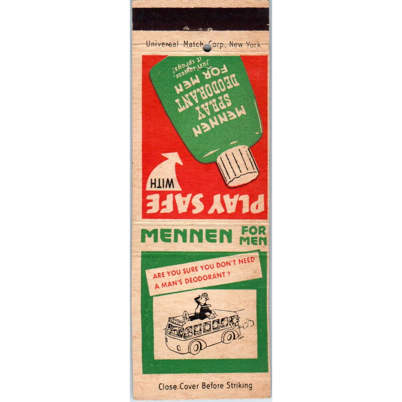 Mennen Spray Deodorant for Men Advertising Matchbook Cover SA1-M9