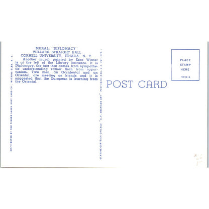 Cornell University Diplomacy Mural Ithaca NY Original Postcard TK1-P13