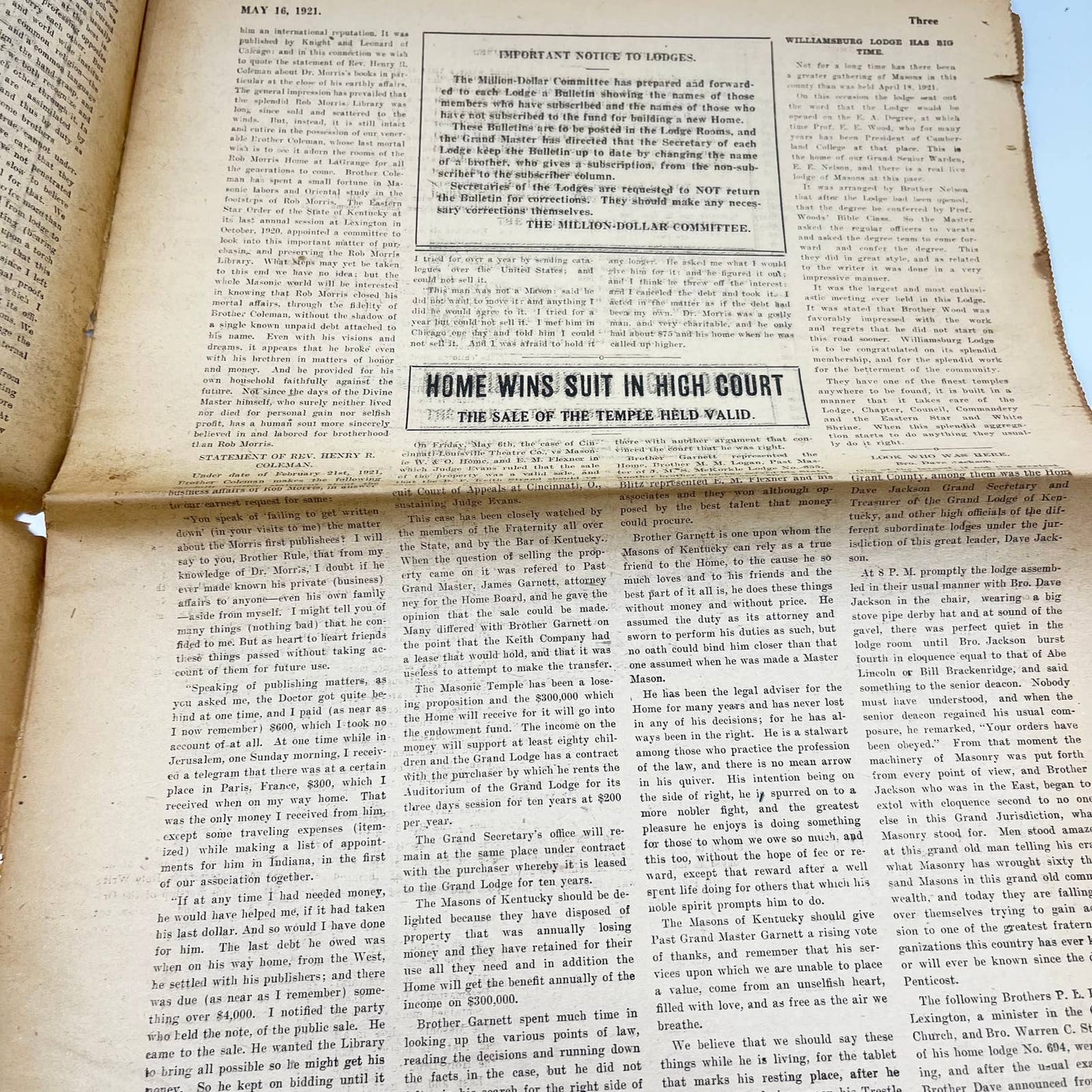 1921 Masonic Home Journal Louisville KY Newspaper Freemasons TE8