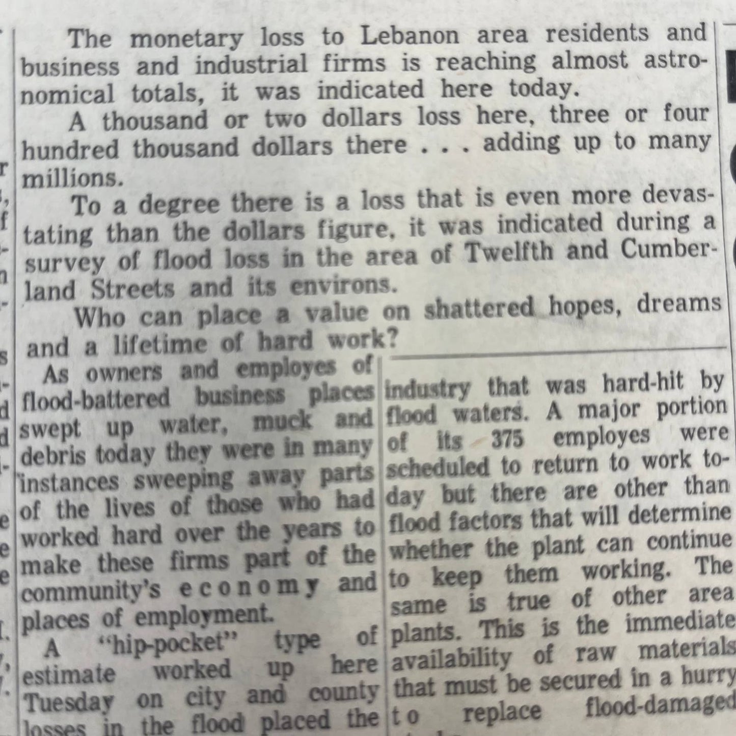 1972 June 28 Lebanon Daily News Hurricane Agnes $56 Million Flood Loss TH6