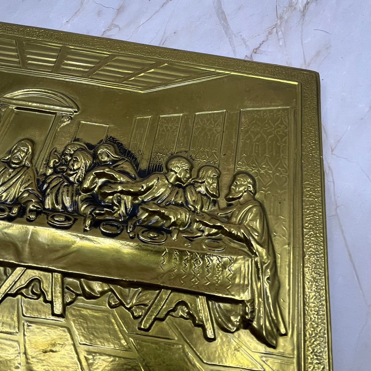 1950s Pressed Brass Wall Plaque Relief The Last Supper England 9.5x14.5" TC9