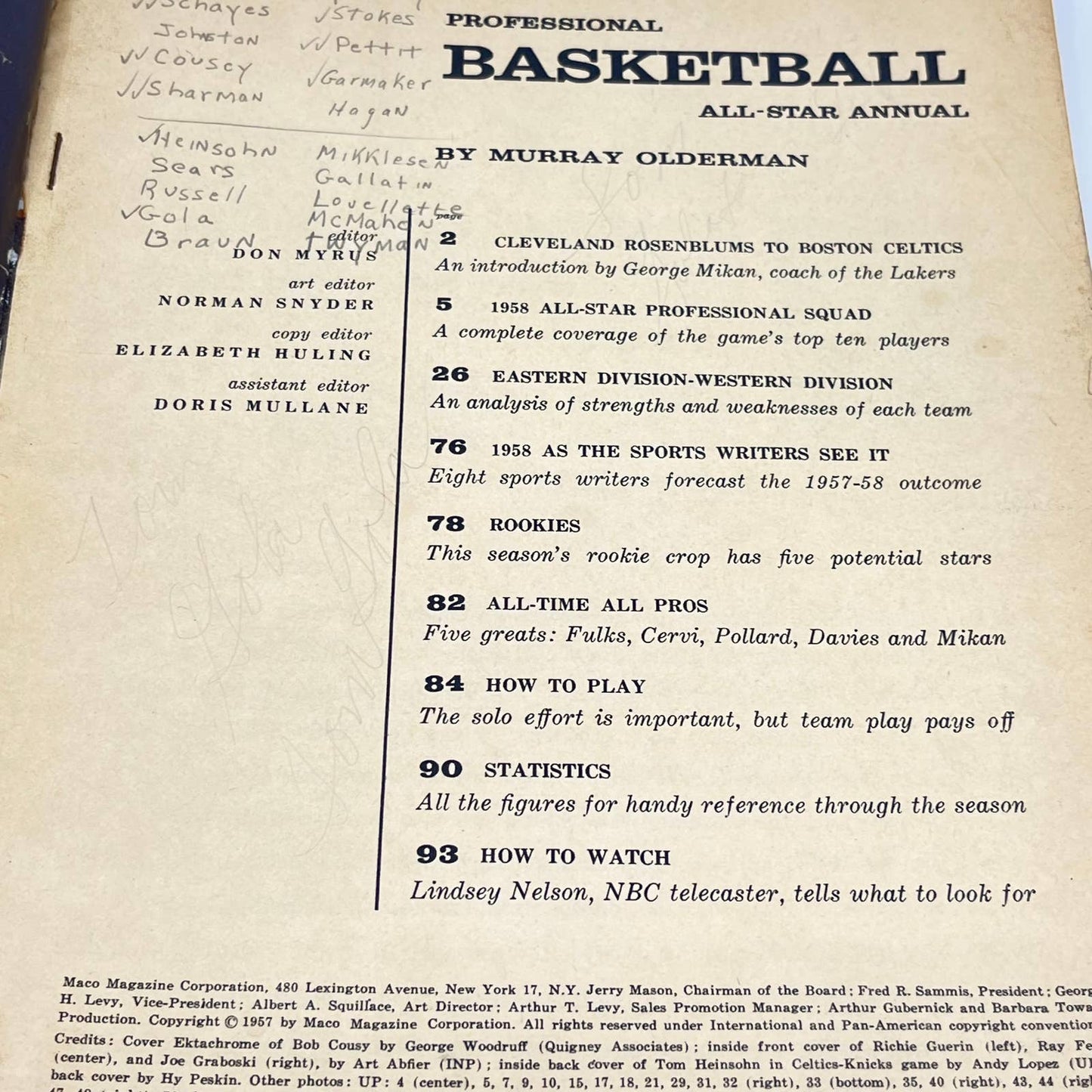 1958 Professional Basketball All Star Annual Bob Cousy Cover Boston Celtics TF9