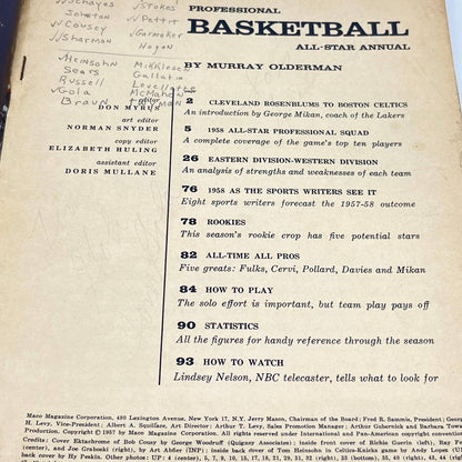 1958 Professional Basketball All Star Annual Bob Cousy Cover Boston Celtics TF9