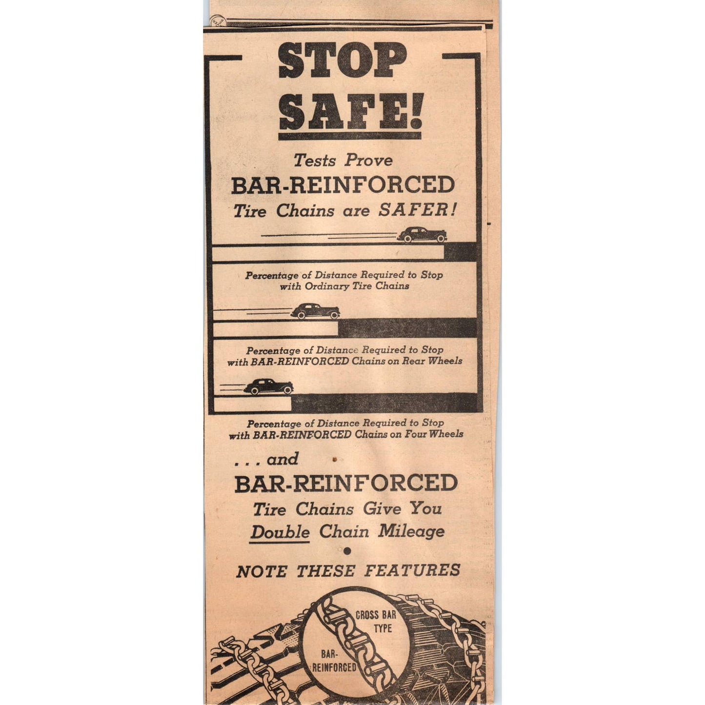 1935 Minneapolis Journal Newspaper Ad Car Tire Bar Reinforced Cross Chains FL5-3
