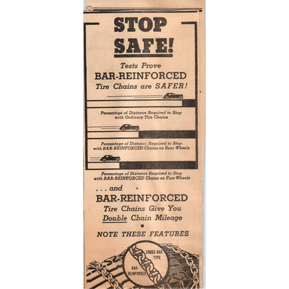 1935 Minneapolis Journal Newspaper Ad Car Tire Bar Reinforced Cross Chains FL5-3