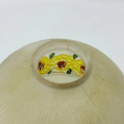 Vintage Frosted Ripple Yellow Floral Pattern Glass Lamp Shade TC7