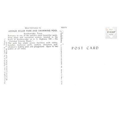 Vintage Postcard - Arthur Miller Park and Swimming Pool Breckenridge Texas AD9