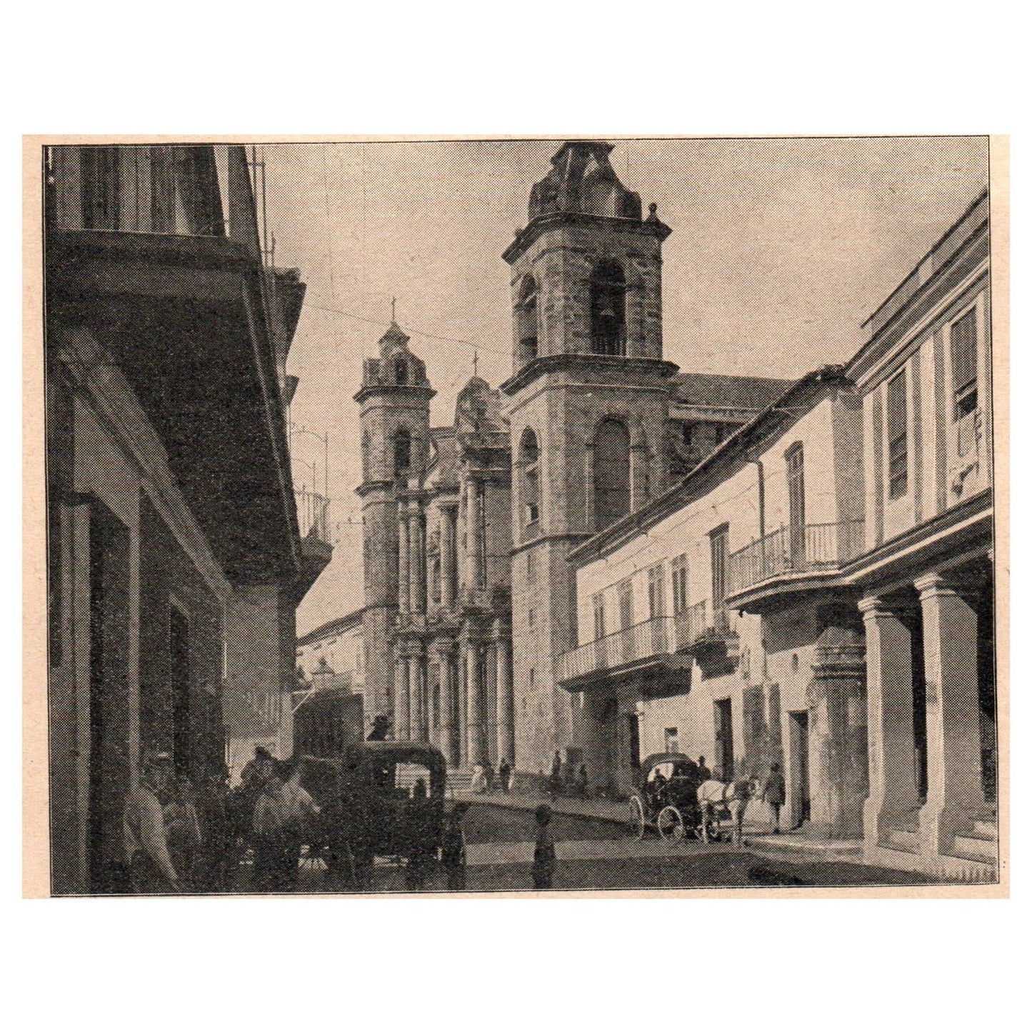 Street in Havana Side View of Cathedral 5x4" Original Engraving 1899 TJ8-7