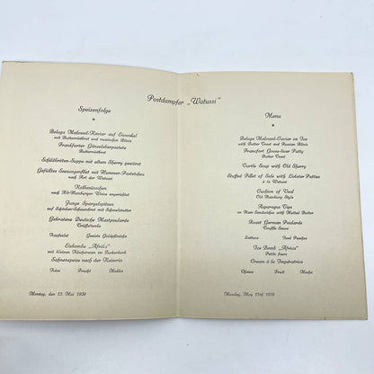 1939 Germany Africa Cruise Line Deutsche Afrika Linien Menu German AB3