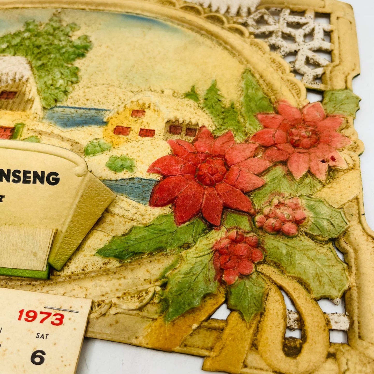 1973 Die Cut Embossed Calendar Pulvermacher Ginseng Buyer Richland Center WI TD3