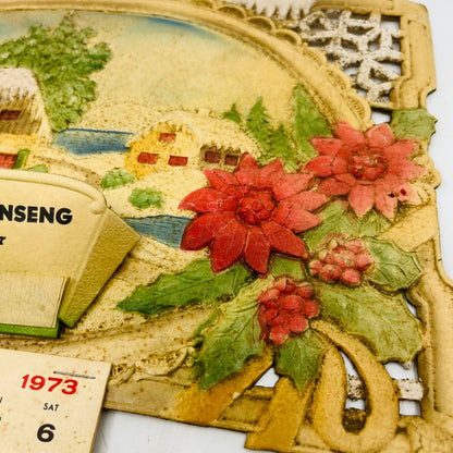 1973 Die Cut Embossed Calendar Pulvermacher Ginseng Buyer Richland Center WI TD3