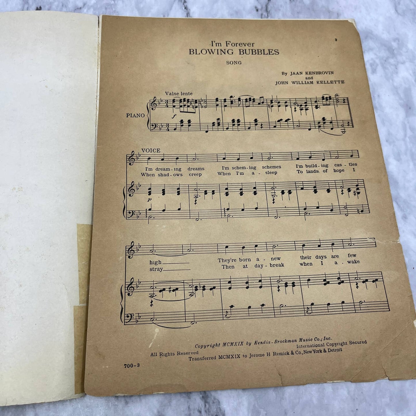 I'm Forever Blowing Bubbles Brovin Kellette 1919 Sheet Music TK2-SM3