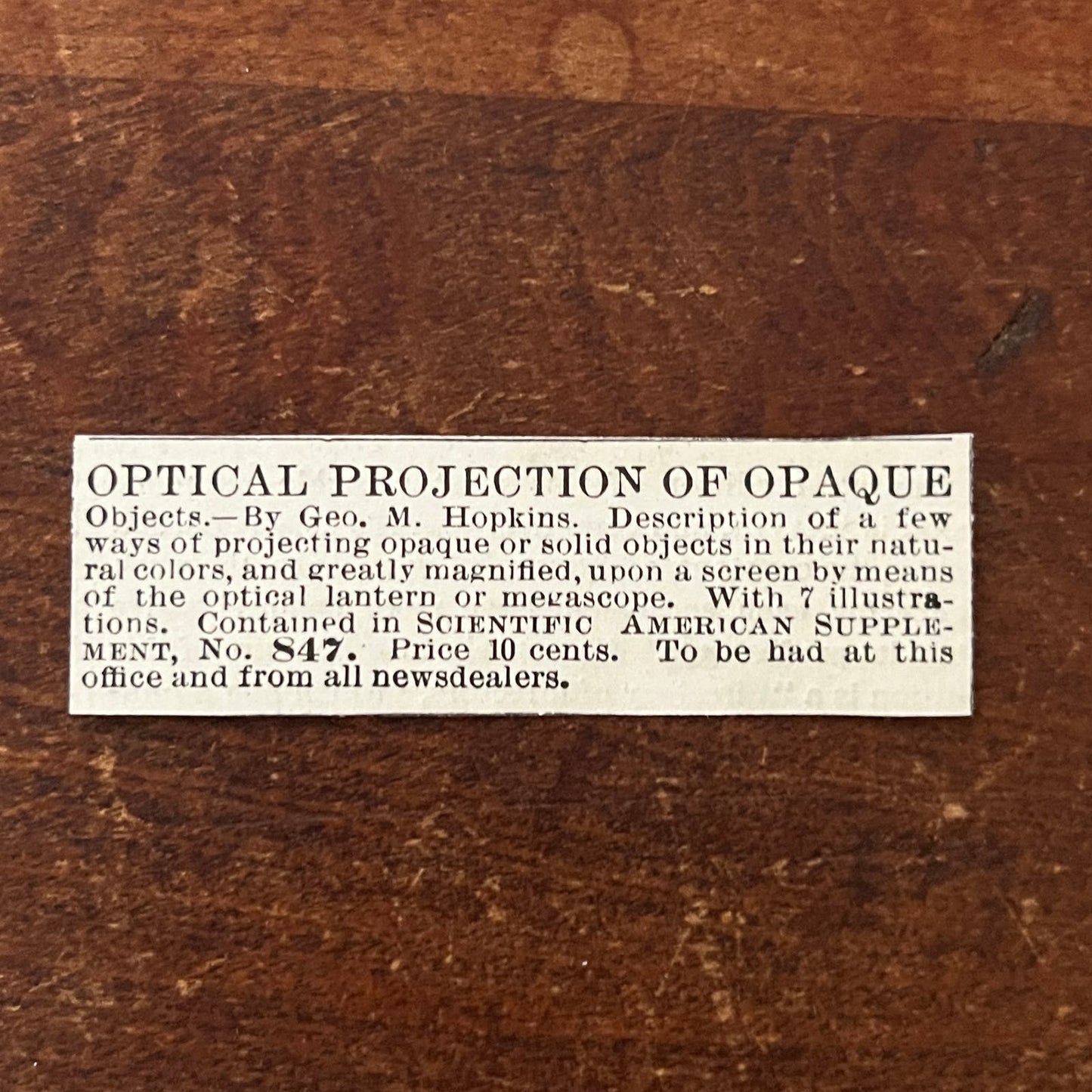 Optical Projection of Opaque Objects GM Hopkins Original Advertisement AD8-P28