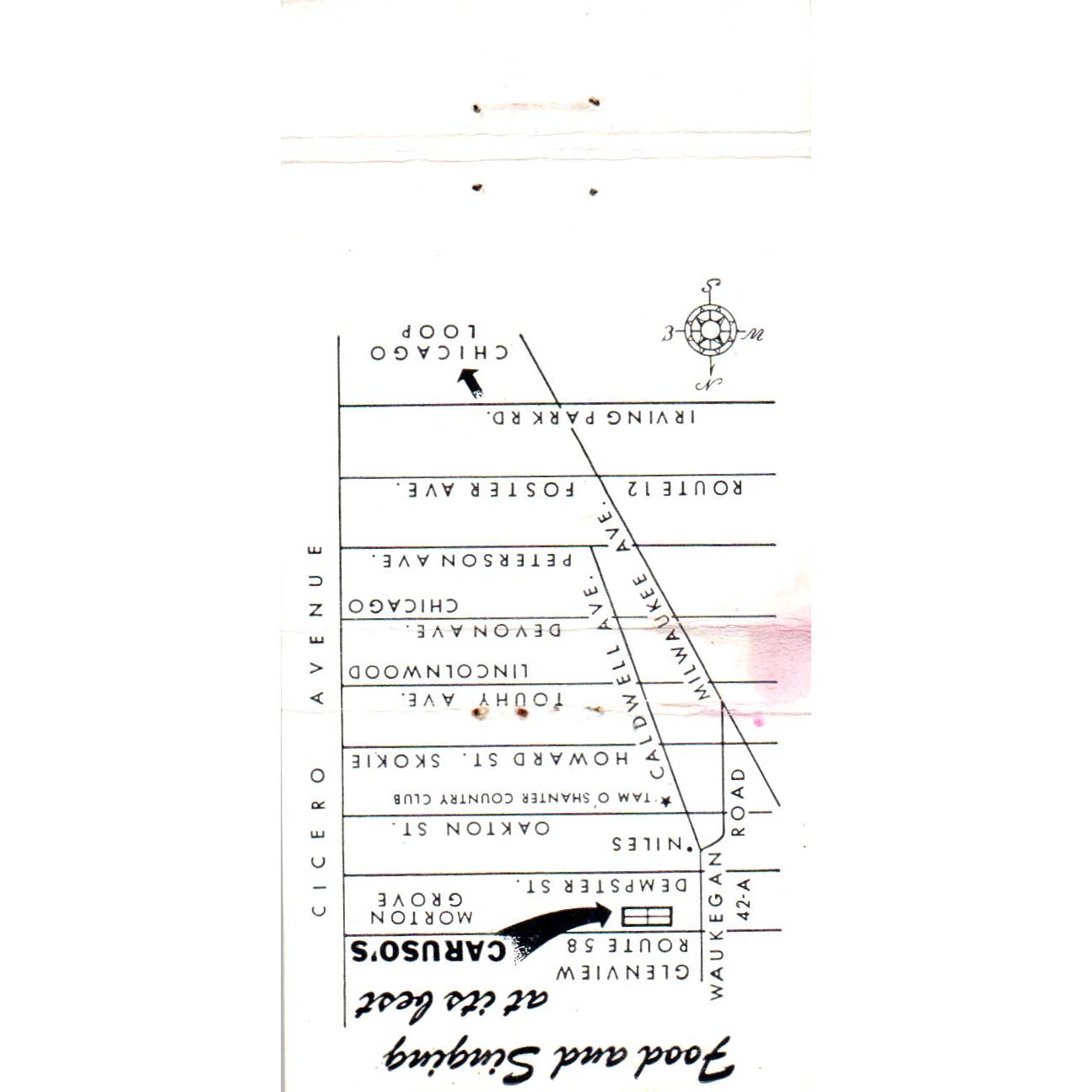 Caruso's Food and Singing Morton Grove IL Advertising Matchbook Cover SA1-M10