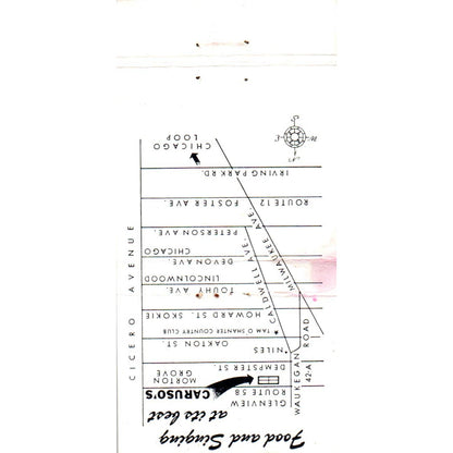 Caruso's Food and Singing Morton Grove IL Advertising Matchbook Cover SA1-M10