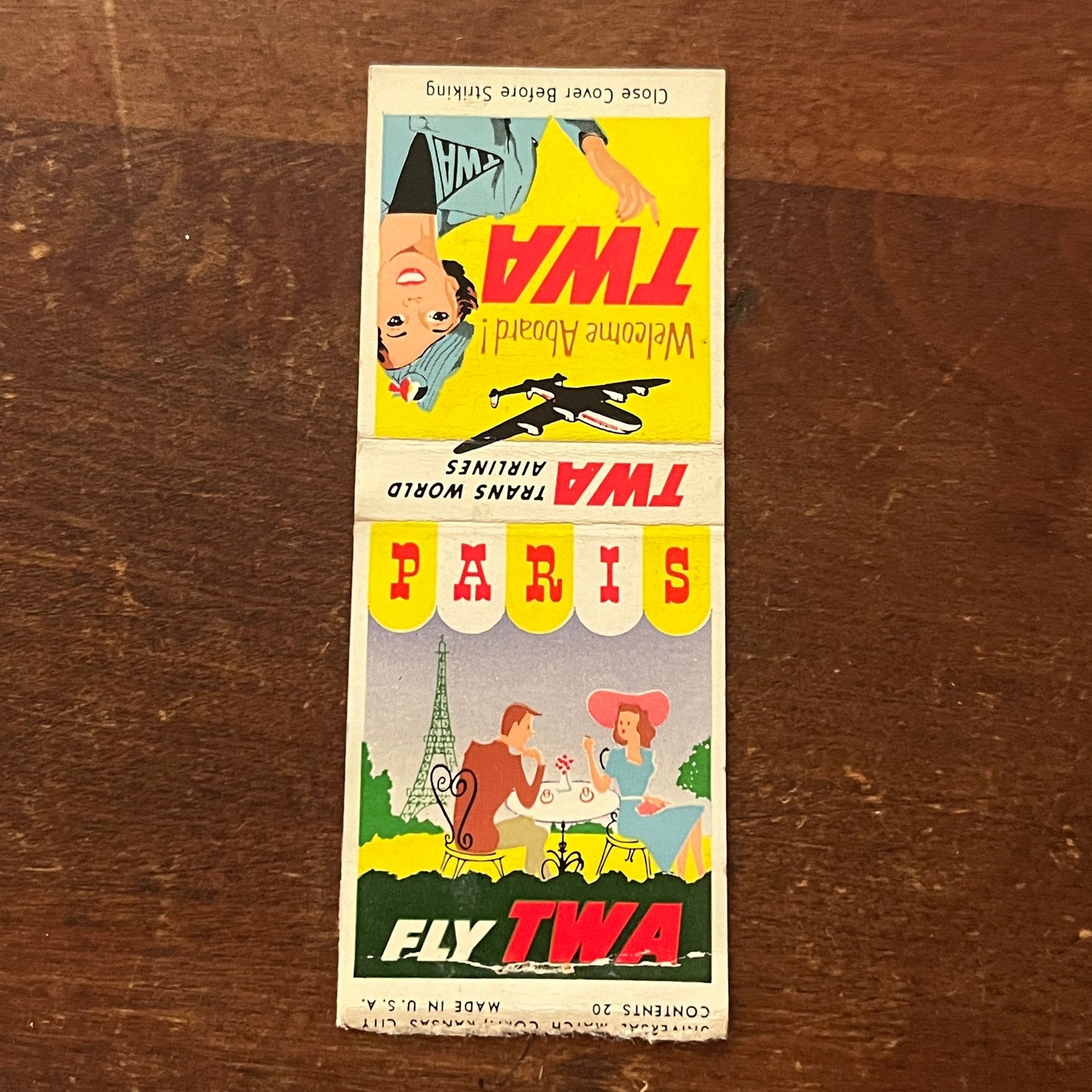 Fly TWA Airlines PARIS Advertising Matchbook Cover MM9-3
