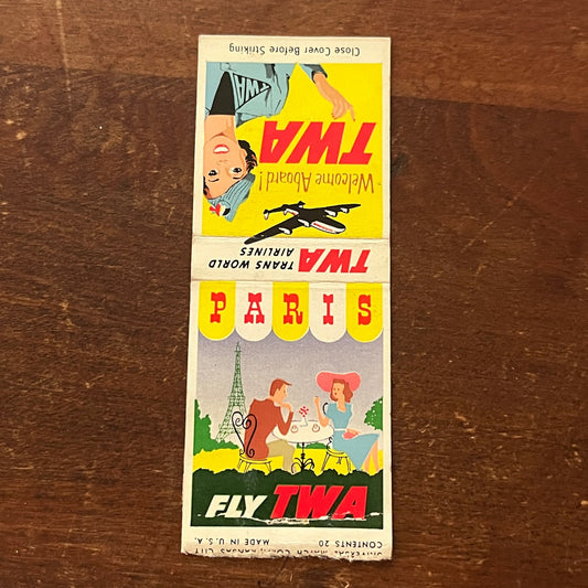 Fly TWA Airlines PARIS Advertising Matchbook Cover MM9-3