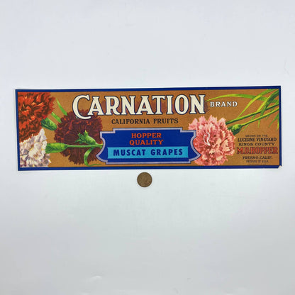 Carnation M.D. Hopper Muscat Grapes Label Lucerne Vineyard Fresno CA FL3