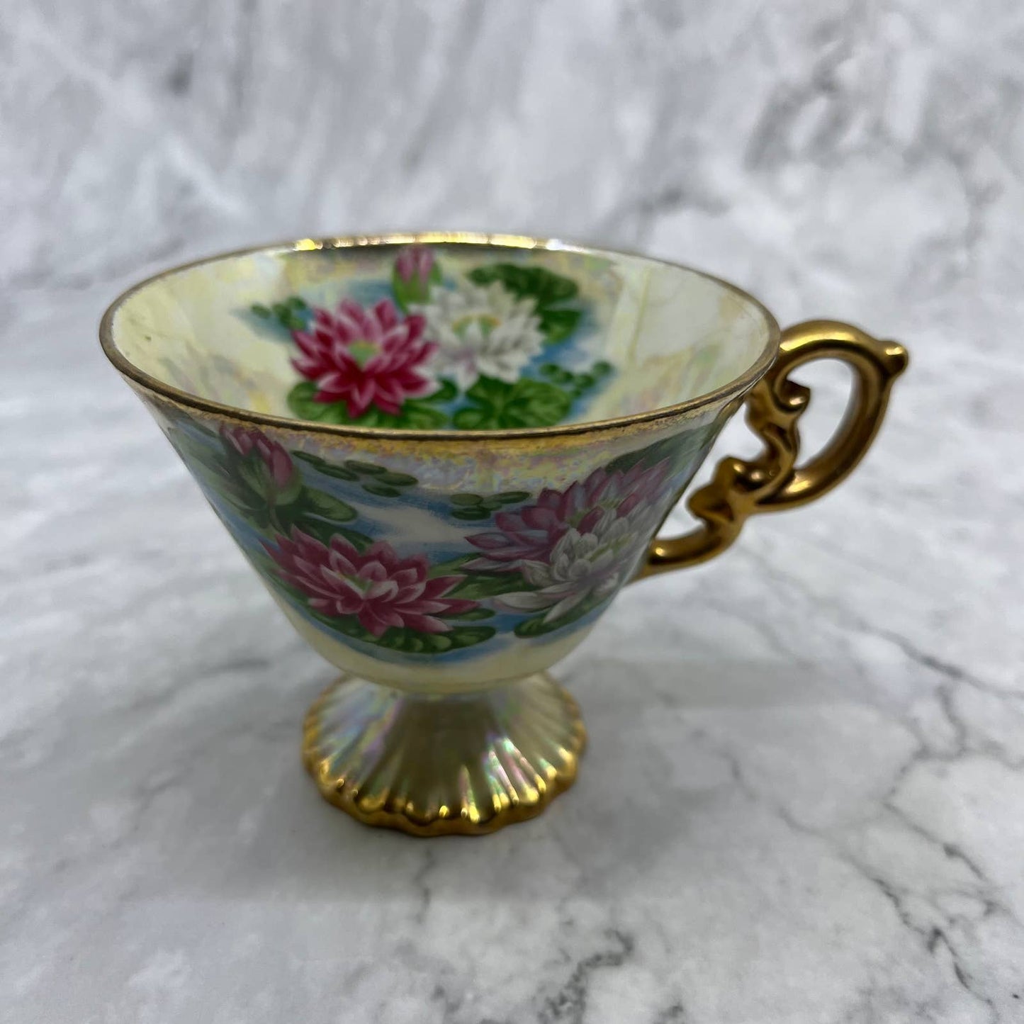 Vintage Ucagco Ceramics July Waterlily Lusterware Footed Tea Cup TA1