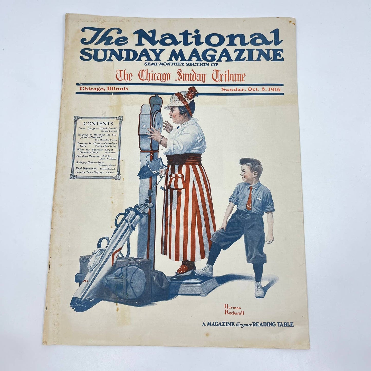 1916 The National Sunday Magazine Oct. 8 Norman Rockwell Cover Chicago FL3