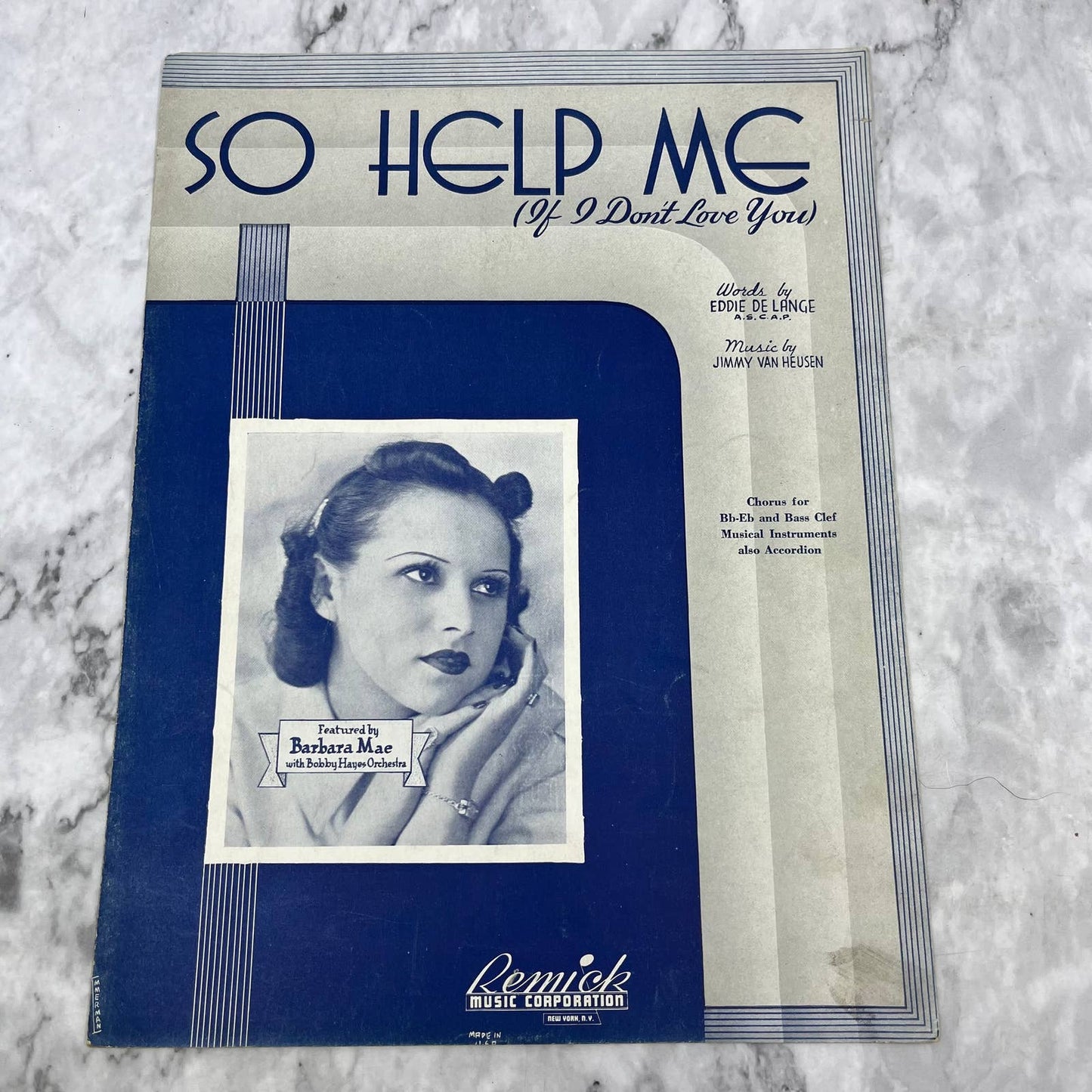 Vintage Sheet Music So Help Me (If I Don't Love You) 1938 Barbara May TI1