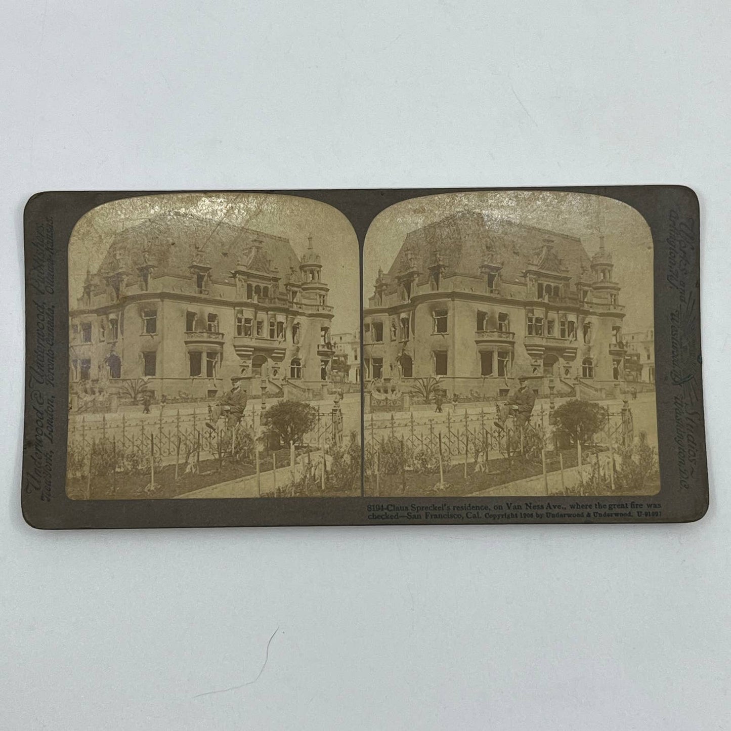 c1900 Stereoview Card Claus Spreckel's residence Van Ness Ave San Francisco SD6