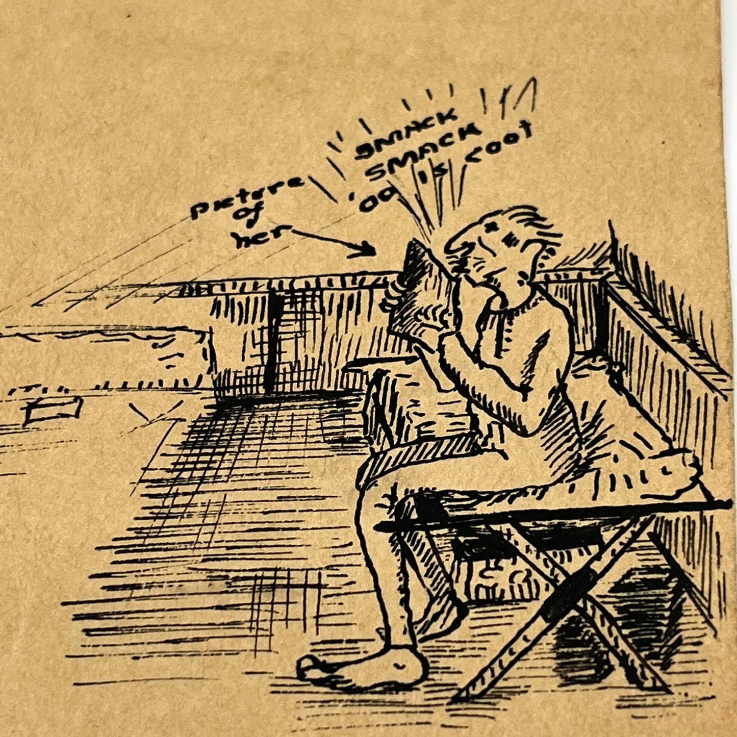 WWI Trench Art Ink Sketch Private Ben Stevens “A Nightly Occurance” 3 x 6” B6