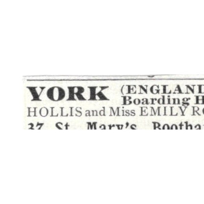 York England Boarding House St. Mary's Bootham Emily Rowntree - 1903 Ad AK5-S29