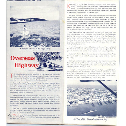 1950s Overseas Highway Miami To Key West Fold Out Map & Travel Brochure SE3-4