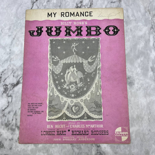 Rodgers and Hart "JUMBO" 1935 Sheet Music MY ROMANCE Billy Rose TI1